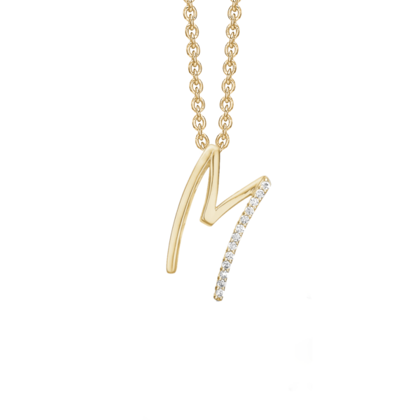 M gouden letter ketting met steentjes