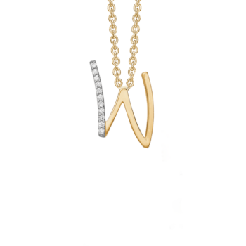 W letter ketting in Goud met steentjes