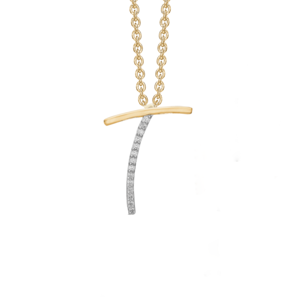 T letter collier goud met steentjes